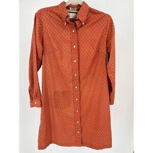 Vintage Sears Junior Bazaar Orange Geometric Print Shirt Dress Size 15